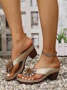 New Summer Fashion Casual Hollow-Out Breathable Women French Style High Heel Sandals - Gold - View 3