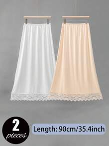 3 Pieces/2 Pieces/1 Piece, Multi Specification, Multi-Color, Solid Color, Spring And Summer Styles, Anti Transparency And Anti Light Medium Long Skirt, Inner Lining Skirt, Lace Bottom, Anti-Static Skirt, Elastic Waistband Suitable For Slightly Overweight Girls, Suitable For Daily Wear Summer, School Fall, Autumn, Halloween