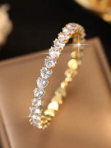 jealous young 1 件奢华心形方晶锆石可调节装饰手镯，适合女士派对宴会婚礼日常佩戴 - 金黃色 - 查看 2