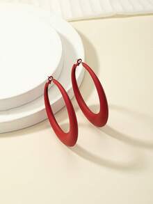 一对别致的几何珐琅环状耳环，百搭设计 - 紅色 - 查看 2