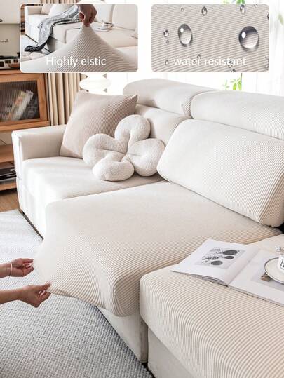 1pc Stretch Sofa Cover, Non-Slip Full Coverage Sofa Seat Cover, All Season Universal Sofa Cushion Cover, Fabric Thickened Sofa Blanket, Machine Washable, Dust-Proof, Pet-Friendly, Protector For Bedroom, Office, Living Room, L-Shaped Sofa And 1/2/3/4 Seater Sofa, Beige