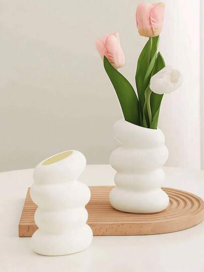 1pc Wit Desktop Vase Flower Pot, Artificial Vase, Bloemen Container, Wet Dry Home Room Glass