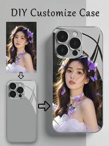 1pc Customizable Electroplated Tempered Glass Phone Case, Design With Your Own Photo (Selfie/Family/Pet/Friend), Ideal Gift For Mom, Girlfriend/Boyfriend, Family, Friends, Birthday, Holiday - Multicolor - View 5