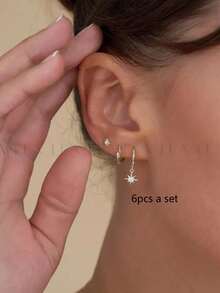 3pcs/Set New Fashion Mobius Twisted Earrings, Star Stud Earrings And Star Hoop Earrings Jewelry Set For Women - 6PCS Earring Set/silver - View 17