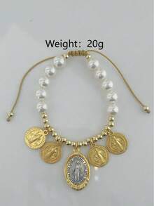 1pc Saint Benedict Religious Handmade Bracelet With Faux Pearl, Shell, Copper Bead, Suitable For Daily Wear For Women - Mixed Bag Copper Bead Bracelet - View 7