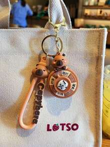 1pc Original Capybara Spinning Keychain, Cute Cartoon Capybara Keyring, Handbag Charm, Small Gift Car Accessories