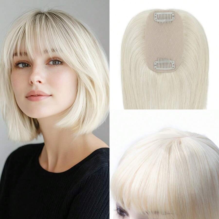 #Beige 5x9cm Hair Topper 2 Clips With Invisible Lace Human Hair Hair Toppers For Women Natural Włosy For Thin Hair One Piece Toppers 5x9cm Base - Màu be - Xem 1