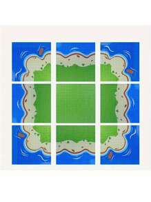 32x32 Creative Building Blocks Baseplate With River, Prairie And Ocean Design, Abs Material, Great Gift For Holidays Room Decoration