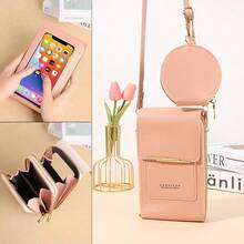 2pcs Women's Phone Wallet Set, Touch Screen Phone Pouch With Round Coin Purse, Fashion Mini Flip Multifunctional Crossbody Wallet Bag With Card Slots, Suitable For Going Out, Party, Mother's Day, Back To School, Graduation Gifts - Baby Pink - View 2