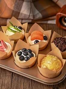 50 pezzi/100 pezzi Pirottini da forno a forma di tulipano, adatti per caffè, in colori naturali, bianchi, rosa, antigrasso, ideali per forniture per feste di ogni occasione