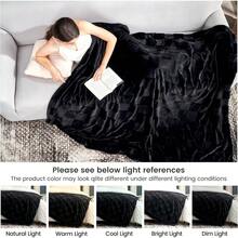 Checkered White Faux Rabbit Fur Throw Blanket, Soft Fuzzy Fluffy Minky Cream Furry Blankets For Couch, Bed (50 * 60 Inches Ivory) - Black - View 8
