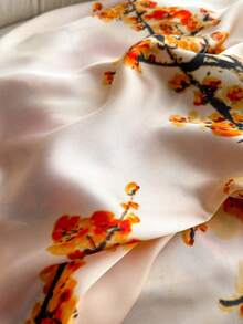 1 pieza Bufanda de mujer con estampado de hojas de ginkgo y flores de seda, chal versátil de moda para primavera y otoño, decoración diaria y viajes para vestidos - naranja - Ver 4