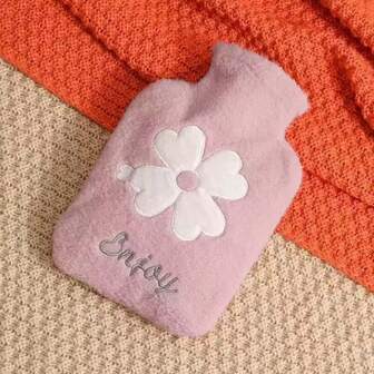 1pc Pink Thickened Plush Hot Water Bottle, Winter Warmer