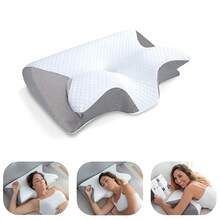 Butterfly Shape Memory Foam Pillow - Ergonomic Cervical Neck Support, Slow Rebound, Sleep Neck Pillow, Back And Side Sleeper Bedding, Promotes Correct Spinal Positioning, Low Allergy, Machine Washable Pillowcase - Dark Grey - View 5