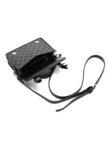 Minimalist Mini Box Shaped Crossbody Bag, "Peach Tree" Design - Black - View 12