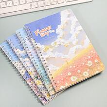 1 件 A5 横线笔记本，60 页，可爱卡通花卉系列，适合小学生，加厚页面，便携便笺本，颜色随机