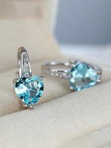 1 对漂亮方晶锆石耳坠，适合女士结婚订婚周年纪念珠宝情人节礼物 - 1# - 查看 2