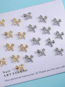 10 pezzi di decorazioni per unghie con perle e fiocchi, accessori arte di unghie in metallo 3D con perle, in oro e argento, gioielli per unghie 3D, forniture per unghie, adatte per saloni di manicure e uso personale