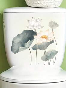 mama look 1 Pc Classic Lotus Flower, Leaf, Petal, Water Droplets Bathroom Tile, Wall Sticker, Self-Adhesive Removable PVC Wall Decal For Bathroom, Toilet - Multicolor - View 15