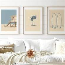 1 Stück/3 Stücke Vintage Küstenwand Kunst Dekor Poster Minimalistischer Palmbaum & Surfbrett Küsten Landschaft Leinwanddrucke Mode Gemälde für Wohnzimmer Schlafzimmer Büro Studentenwohnheim Wandhintergrund Design Bild mit optionalem Rahmen, Wandkunst mit Rahmen - Verschiedenfarbig - Übersicht 1
