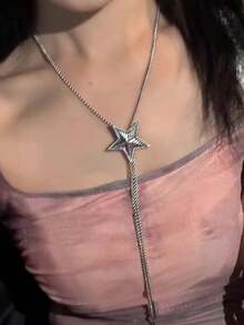 1pc Star Pull-Style Versatile Design Accessories, Chic & Multi-Wear Star Necklace Choker Bracelet - Silver - View 5