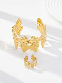 Juego de 2 piezas de anillo y pulsera con diseño de lazo, conjunto de joyas con anillo y pulsera a juego de diseño grueso para mujer