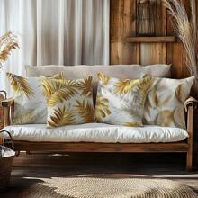 [2D Flachdruck] 4 Stücke goldene 3D Federn Blatt Bedruckte Kissenbezüge [Kissenfüllung nicht enthalten], 17.7*17.7in(45*45cm), [Einseitiger Muster] Moderne einfache Polyester Kissenbezüge für Sofa, Bett, Wohnzimmer, Schlafzimmer, Auto, Büro, Hotel Dekoration, Geeignet für alle Jahreszeiten, perfektes Geschenk für Familie und Freunde