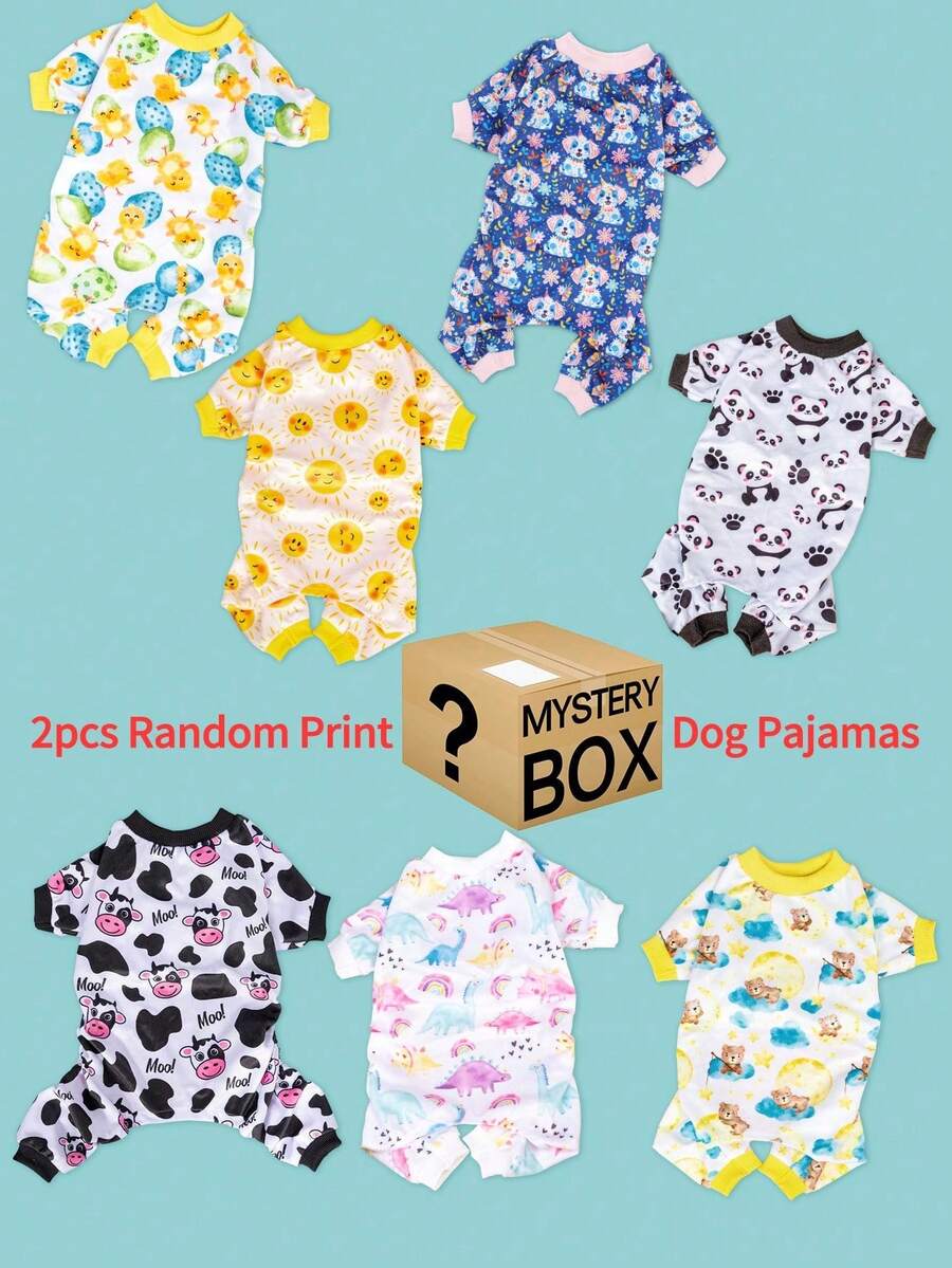 2件装柔软狗狗睡衣，颜色随机 - 时尚图案，透气舒适，适合小型和中型犬，可手洗/机洗，狗狗睡衣，宠物家居服，趣味宠物服装，舒适宠物服，狗狗居家服，宠物爱好者（尺码偏小，请选购大一码。） - 彩色 - 查看 1