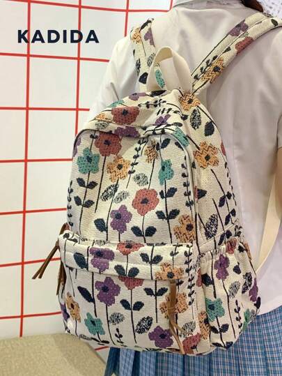 Mochila clásica de gran capacidad y estilo minimalista para mujer, con decoración de flores
