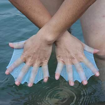 Aletas de silicona azules - Un par de accesorios de malla para mano adecuados para mejorar el rendimiento de la natación