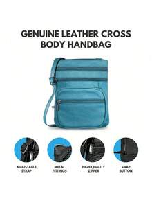 Genuine Leather Cross-Body Bags Purse - 綠松石色 - 查看 4