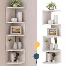 5 Tier Floating Corner Shelves Wooden Storage Display Shelf Units Wall Mount UK - White - View 10