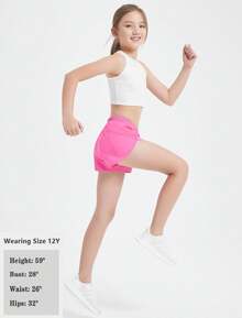 EXARUS Girls Athletic Running Shorts With Zipper Pocket Liner Dolphin Side Slit Quick Dry Sports Soccer For Teen - 粉色 - 查看 6