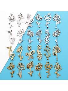 5 件空心花形不锈钢 DIY 珠宝配件、项链、服装、钥匙链吊坠，W433