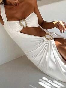 Women's Bikini Swimsuits 3 Pcs Set Solid Metal Ring Design Stylish Bathing Suits - trắng - Xem 2