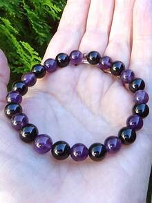 YAUKIA 1 pieza Pulsera de Protección Empática - Amatista y Turmalina Negra - Pulsera de Curación de Cristales Energéticos, Concentración, Claridad, Espiritualidad - Multicolor - Ver 2