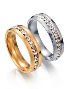 1 Pc Bling CZ Stones Ring For Men Women Lady Gold Color Stainless Steel Groove Shinny Crystal Finger Band Elegant Jewelry