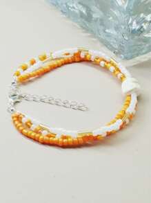 1pc Multi-Color Beaded Bracelet, Simple Beach Style Women Bracelet
