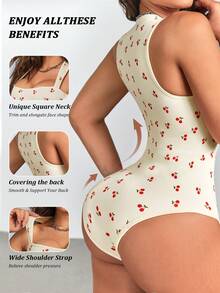 Women's Bodysuits Sexy Ribbed Strappy Square Neck Sleeveless Tummy Control Tank Tops Bodysuits