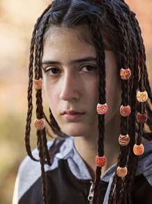 Large Hole 100 Beads Wooden Painted Hair Beads, Hair Accessories, Hair Style Beads, Suitable For Braiding, Plaiting And DIY (Including Black Professional Needle) Hair Clips, School Stuff