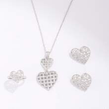 Conjunto de joyería de 3 piezas con colgante, anillo y pendientes con forma de corazón hueco, minimalista y elegante, adecuado para uso diario y vacaciones, excelente regalo de San Valentín para el ser querido