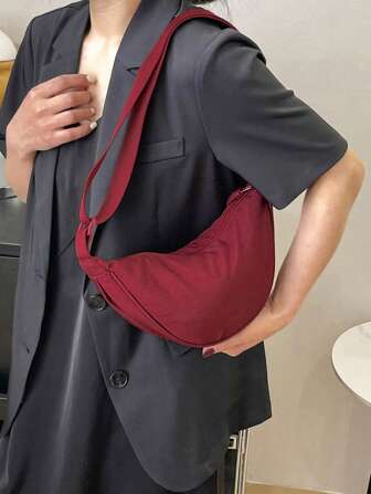 Simple Nylon Crossbody Bag, Lightweight Casual Shoulder Bag, Foldable, Lightweight, Large Capacity, Zipper Closure