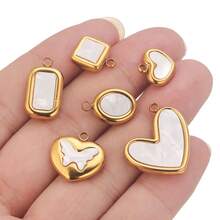 5 件 304 不锈钢时尚心形蝴蝶圆形吊坠 DIY 项链耳环手链珠宝配饰制作礼物 - 吊墜 - 查看 5