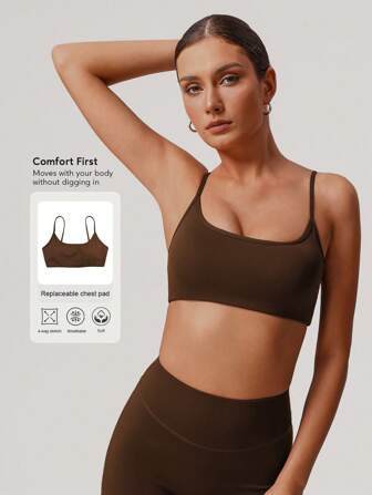 Sodalemon Women Fitness Backless Straight Strap Yoga Training Sport Bra