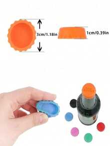 3/6/12/18/60pcs Random Colors Silicone Beer Bottle Fresh-Keeping Cap, Soda Fresh-Keeping Cap, Silicone Bottle Cap Sealing Cap, Edible Material - Multicolor - View 3
