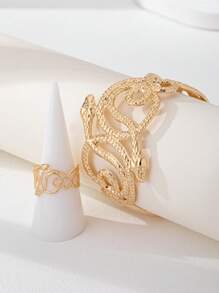 2er Pack Eisen Metall Snake Armreif und Ring Set, Frauen Schlangen Design Armreif und Ring Schmuckset