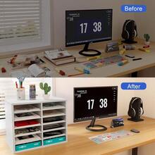 Wood Desktop 6 Tier 12 Compartments A4 Filing Tray Office Desk Tidy Mail Sorter File Holder Paper Organiser Magazine Storage Rack,White - Black - View 11