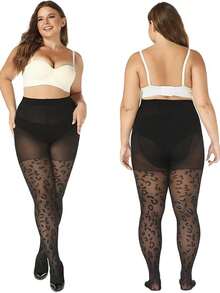 1双30D豹纹提花丝袜，适合搭配裙子 - 黑色 - 查看 2