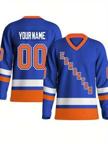 Customizable Name And Number Men's Ice Hockey Sports Shirt Edmonton Blue Embroidered Casual Outdoor Sports Long Sleeves Ice Hockey Jersey Custom Size S-XXL - Blue - View 2