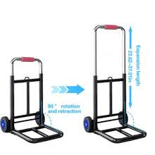 Folding Handcart For Easy Storage And Transportation, Equipped With A Retractable Anti Slip Handle For Easy Grip And Movement. Includes Two Detachable Elastic Bands For Securely Securing Goods During Transportation - Black - View 6